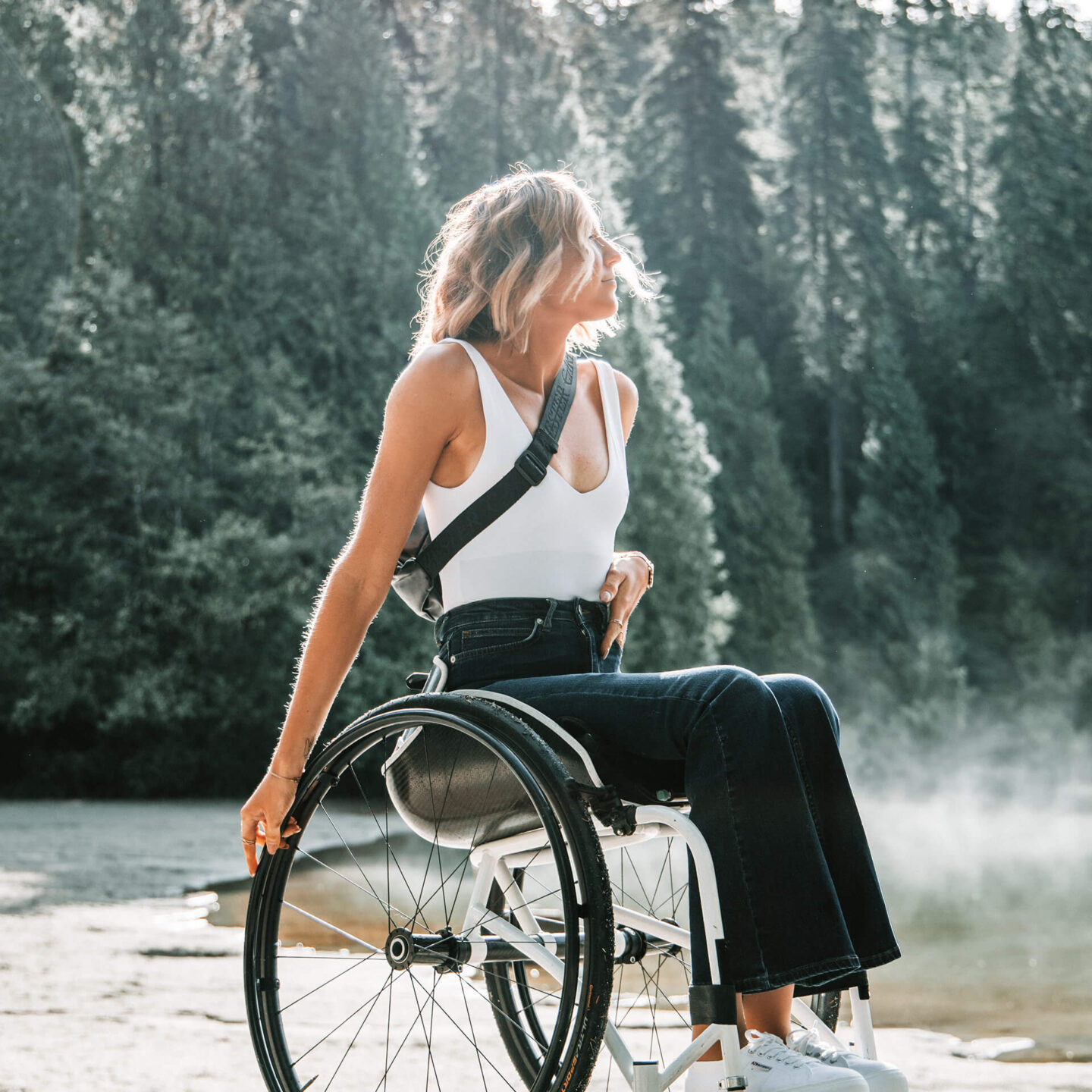 Woman in wheel chair. Ritual Nordic Spa is designed to be accessible for everyone