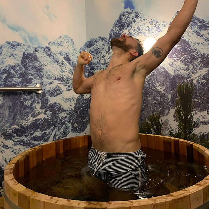 Enjoying the Ritual Nordic Spa's private suite cedar tub at your liesure.