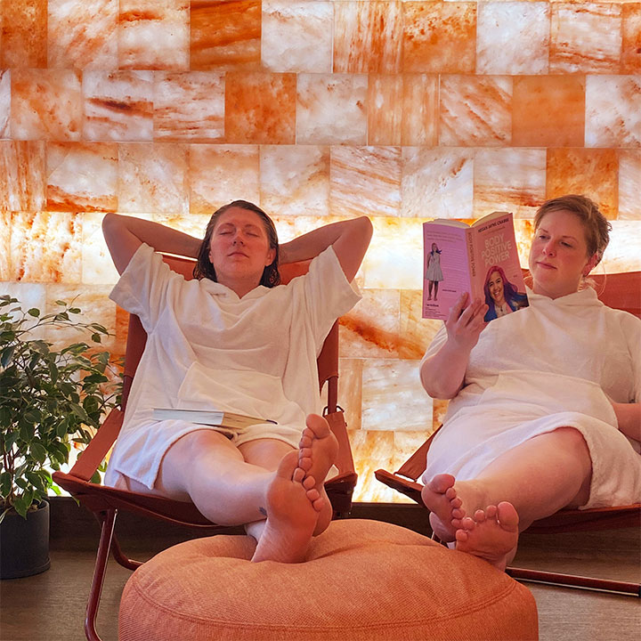 Couple relaxing in the Salt Lounge at Ritual Nordic Spa in Victoria, British Columbia